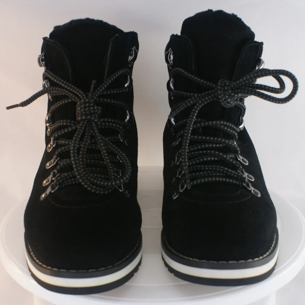 Blondo Regan Waterproof Suede Hiking Boots Black Faux Fur Lined Womens 8M